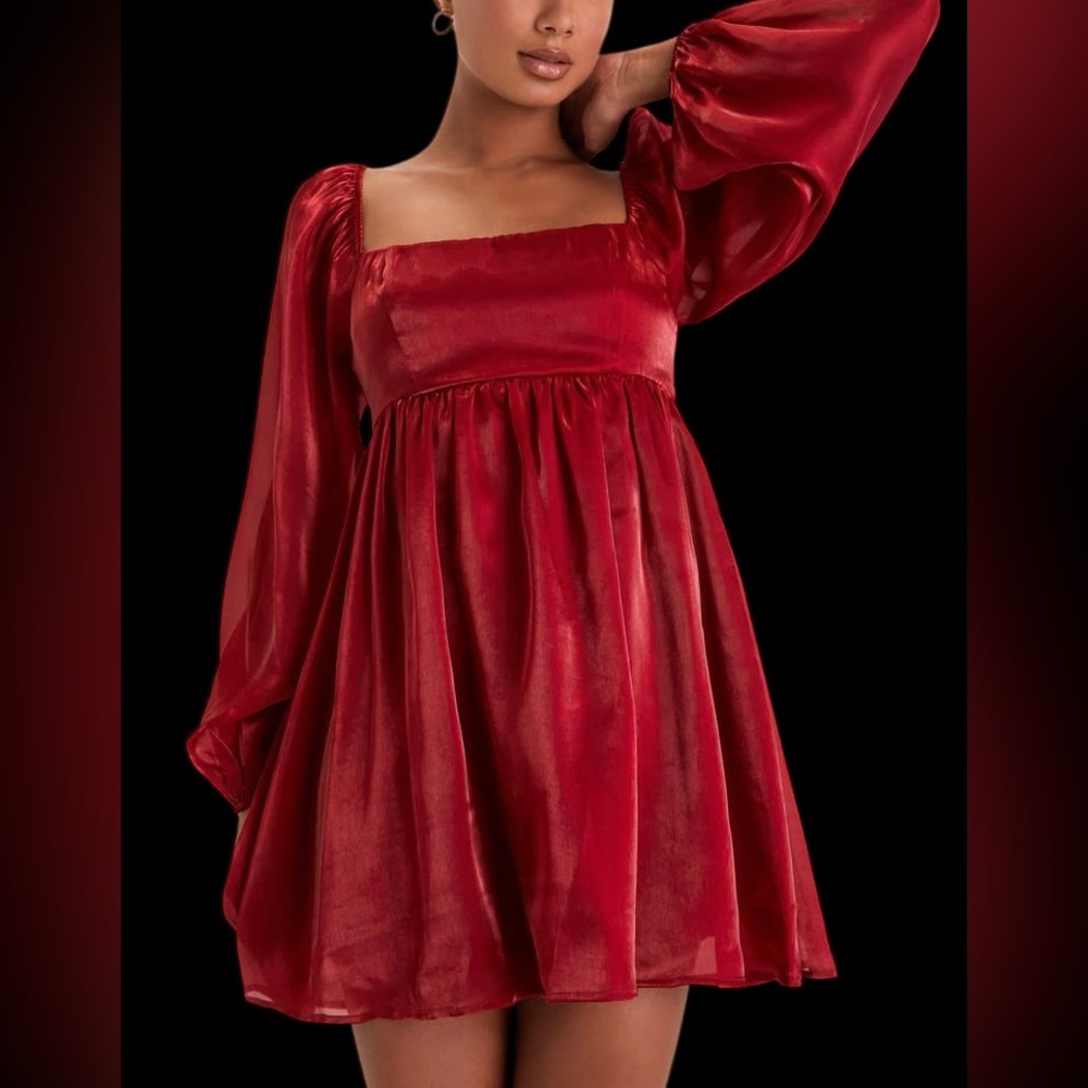 Lulu's Vibrant Red Dress, Long Sleeve